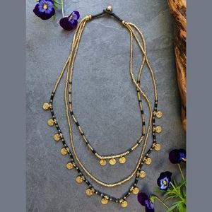 NWT Baizaar Black and Brass Beaded Layered Necklace